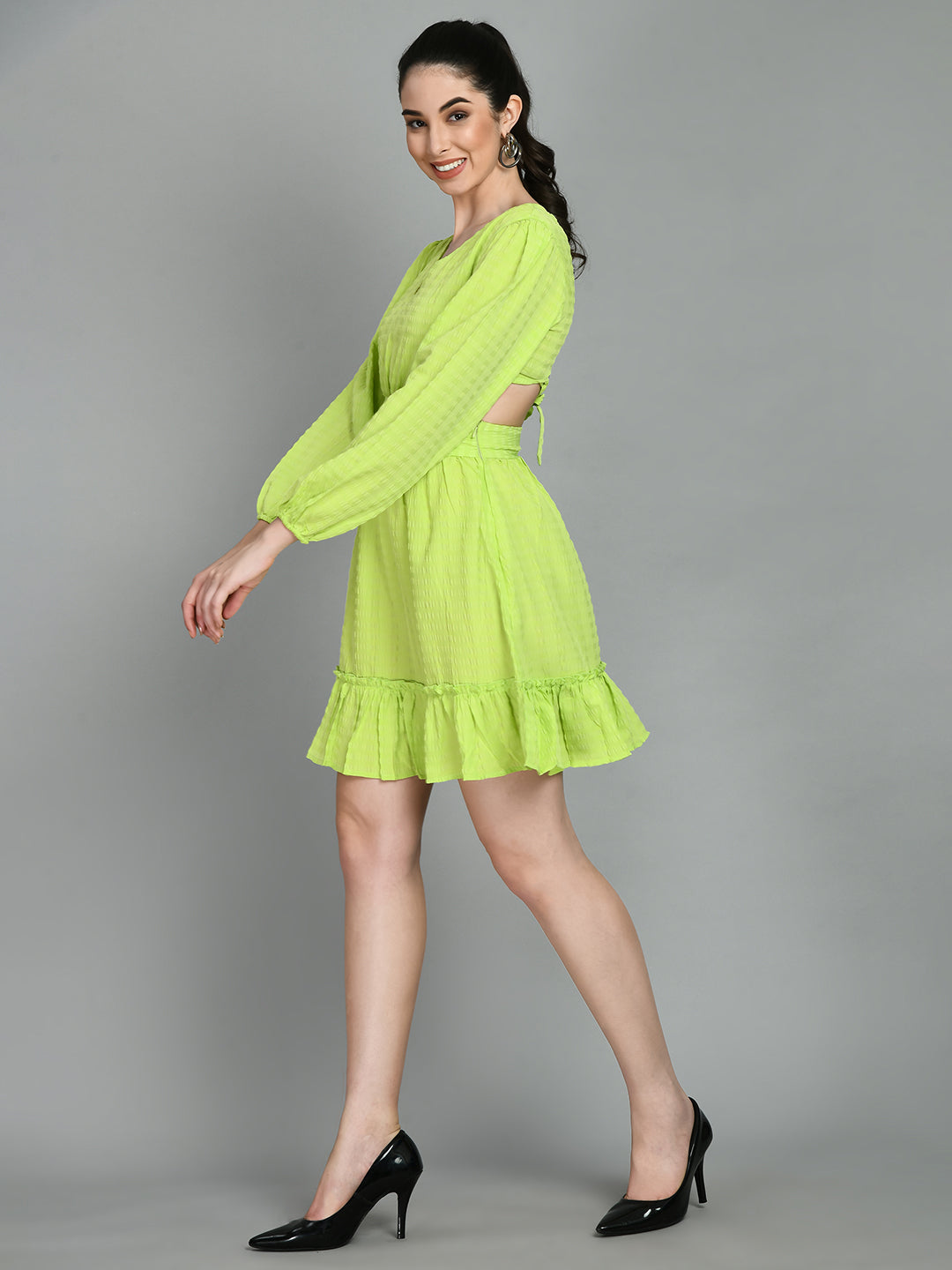 Women Fit and Flare Light Green Mini/Short Dress