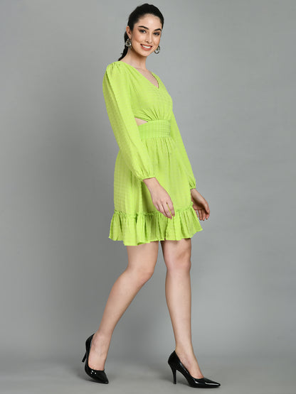 Women Fit and Flare Light Green Mini/Short Dress