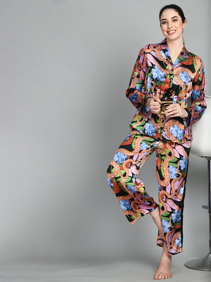Women Shirt & Pyjama set Multicolor Printed