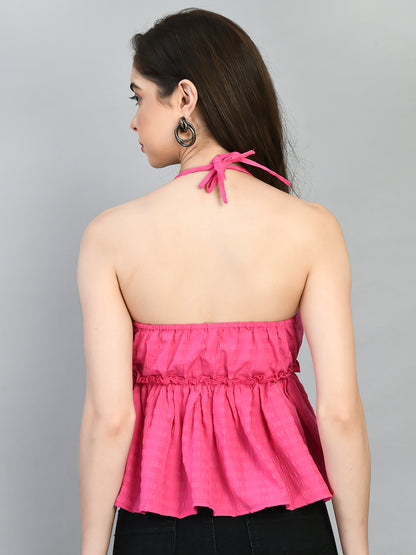 Casual Sleeveless Striped Women Pink Top