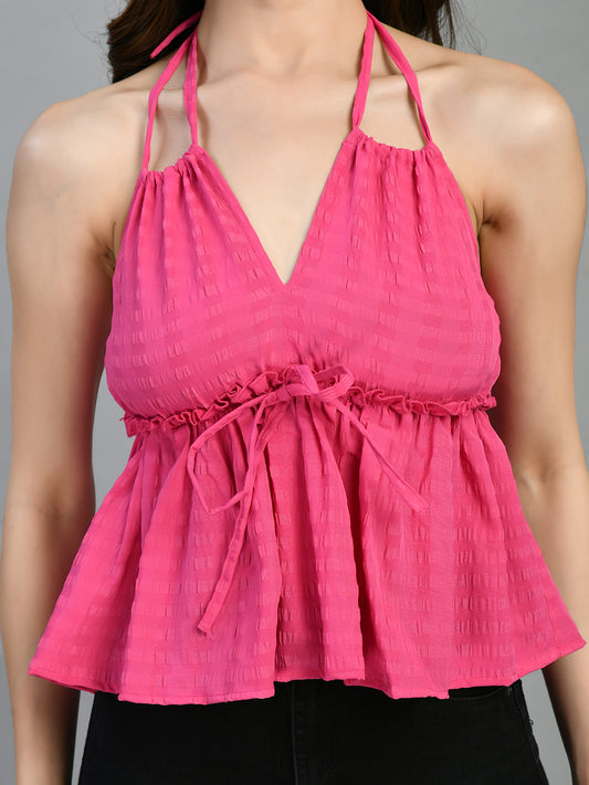 Casual Sleeveless Striped Women Pink Top