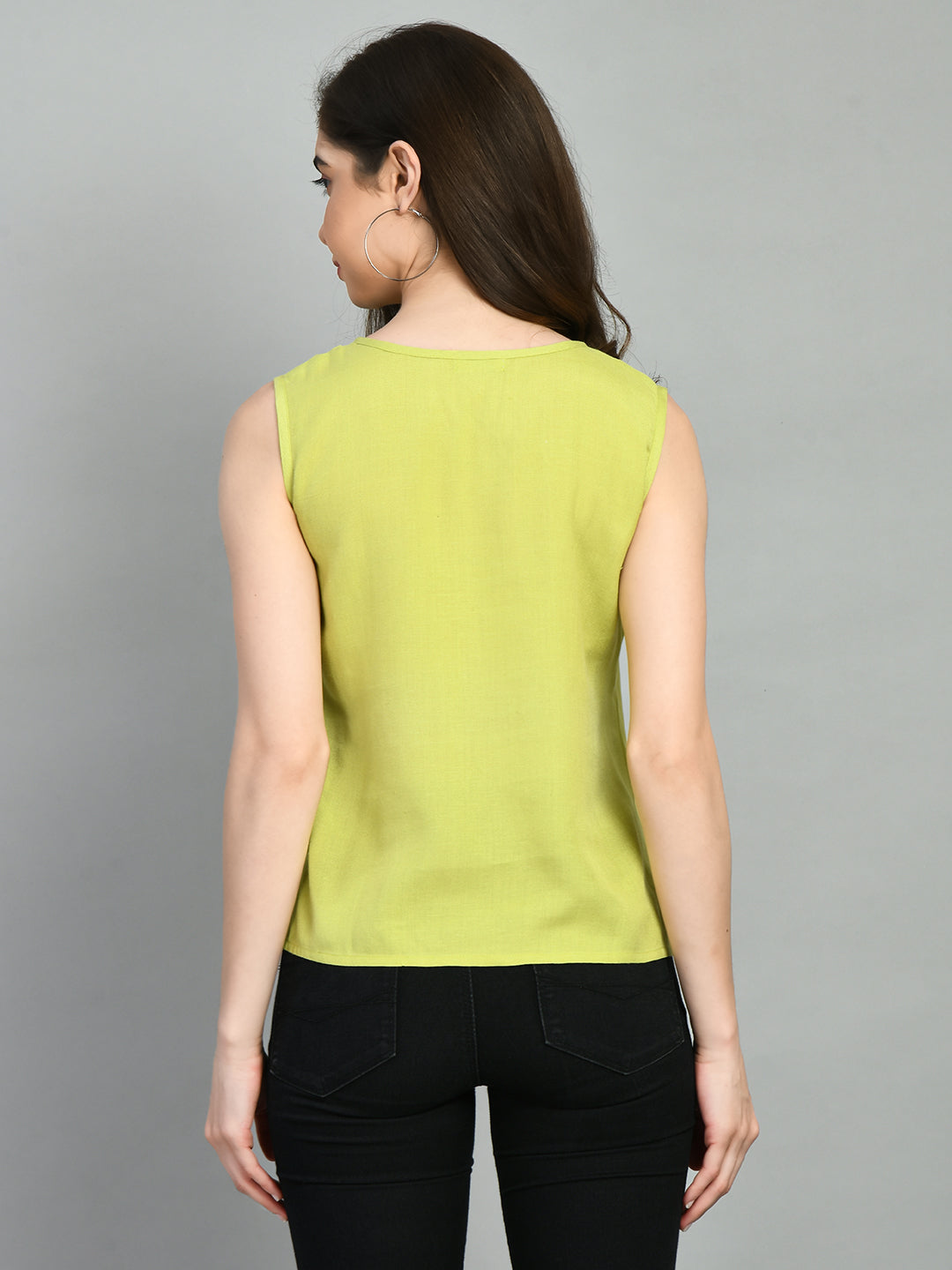 Casual Sleeveless Solid Women Light Green Top