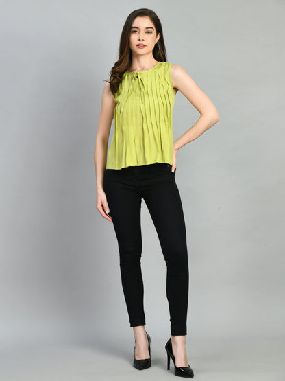 Casual Sleeveless Solid Women Light Green Top