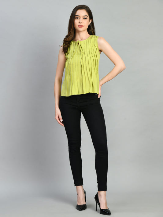Casual Sleeveless Solid Women Light Green Top