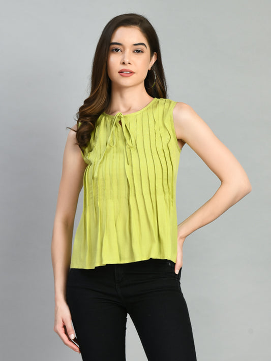 Casual Sleeveless Solid Women Light Green Top