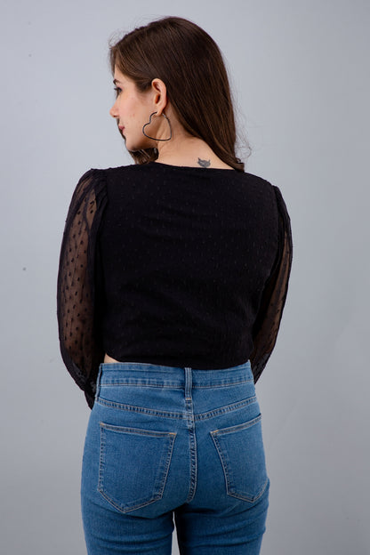 Casual Regular Sleeves Solid Women Black Top