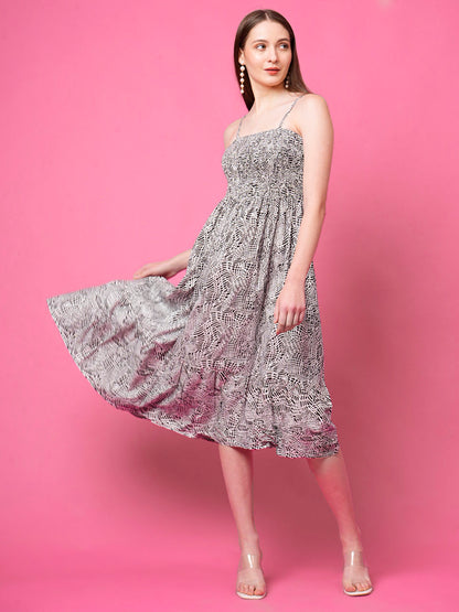 Women Fit and Flare Grey Knee Length Dress